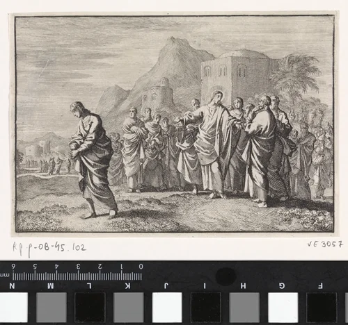 Christus geeft raad aan een rijke jongeling by Jan Luyken, print, 1703