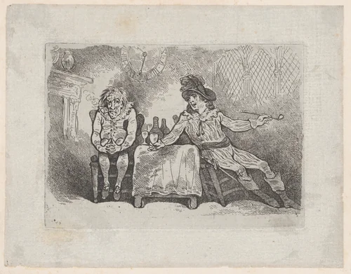 Two Men Smoking and Drinking (Charles and Jack Bannister in Henry IV, Part I) by Thomas Rowlandson, print, 1778-1783