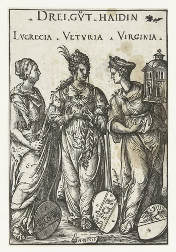 Heilige Lucretia, Veturia en Virginia als drie heidense heldinnen by Unknown, print, 1519