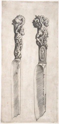 Design for Two Knife Handles by Cherubino Alberti, print, 1553-1615