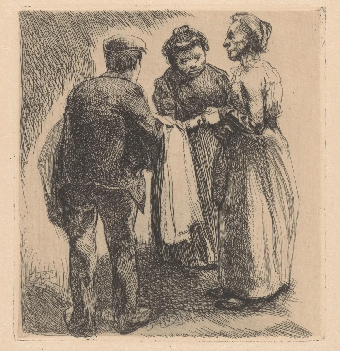 Groep van twee vrouwen en een man by Johannes Josephus Aarts, print, 1881-1934