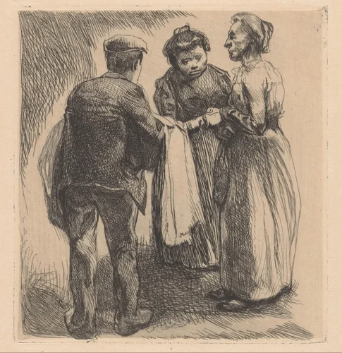 Groep van twee vrouwen en een man by Johannes Josephus Aarts, print, 1881-1934