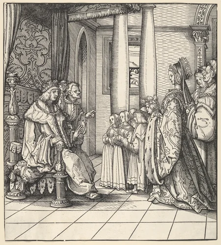 The White King Receiving His Daughter Margaret and the Children of King Philip, from Der Weisskunig by Hans Burgkmair, print, 1514-1516
