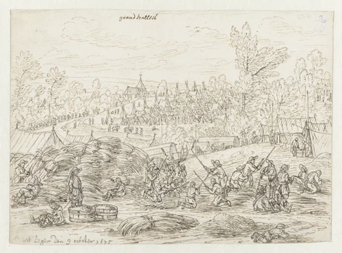 View of an Encampment of the Army of Willem III near Grand-Hallet, Liège by Josua de Grave, drawing, 1675
