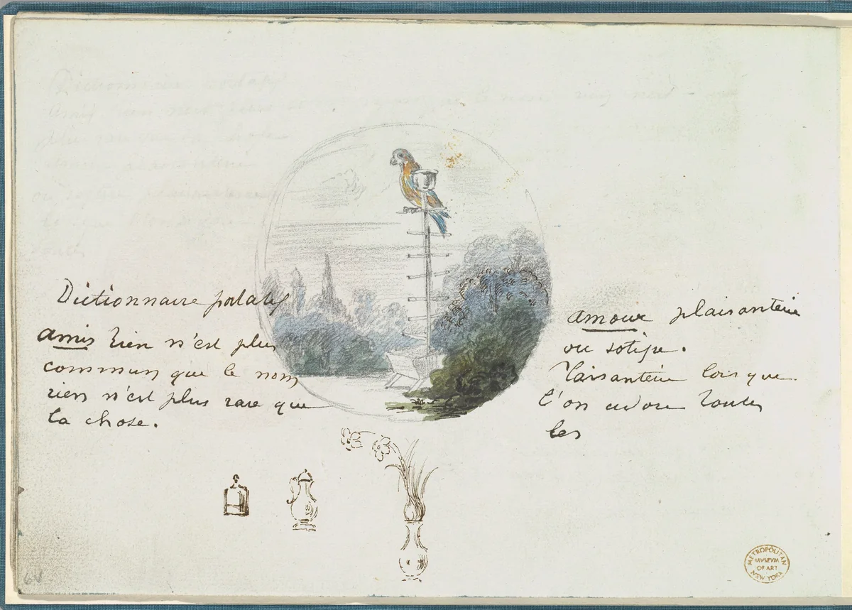 Roundel with Bird in a Landscape and Small Sketches by anonymous, other, 1785-1790
