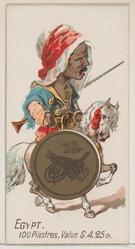 Egypt, 100 Piastres, from the series Coins of All Nations (N72, variation 1) for Duke brand cigarettes by W. Duke, Sons & Co., print, 1889