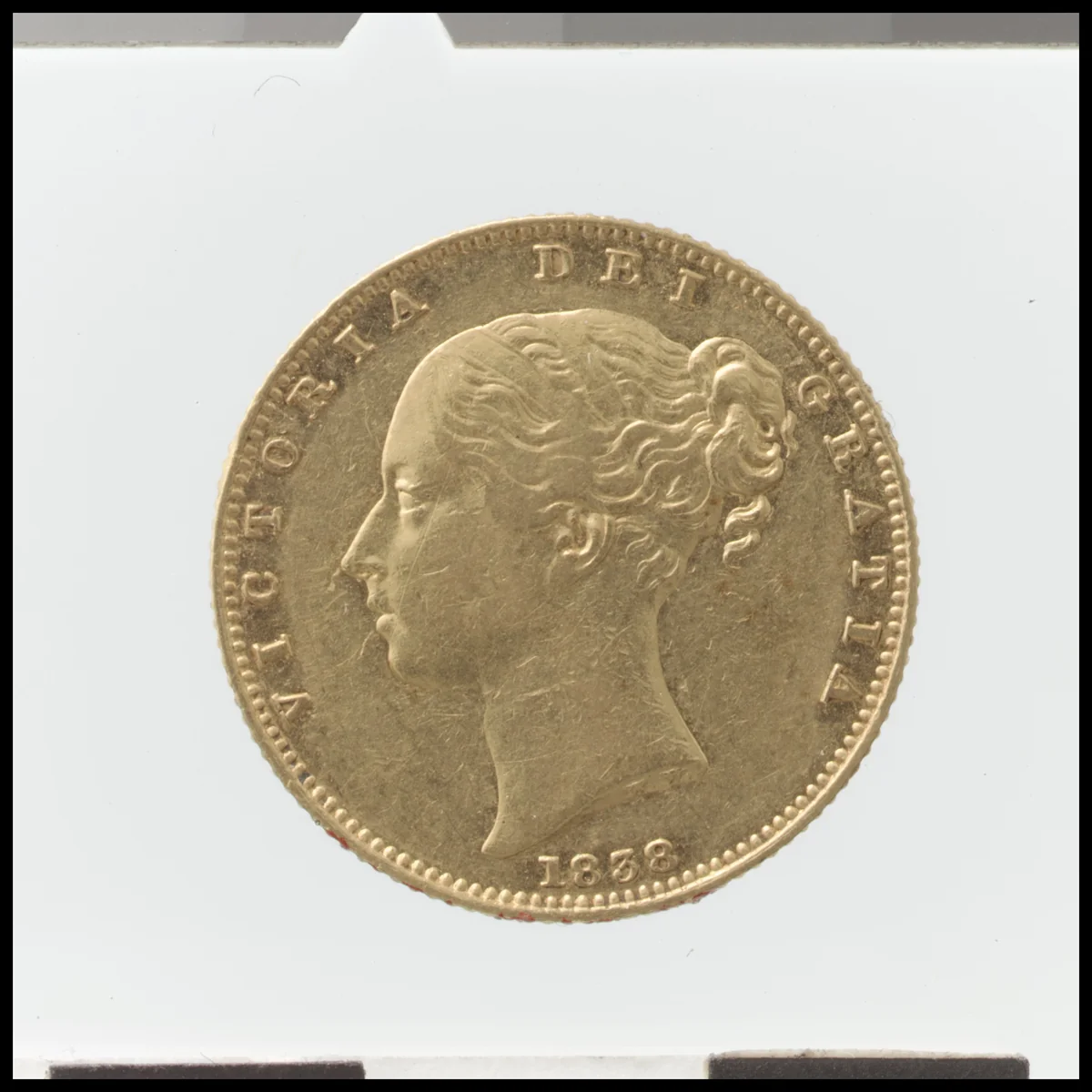 Victoria sovereign by William Wyon, metalwork, 1838