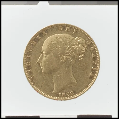 Victoria sovereign by William Wyon, metalwork, 1838