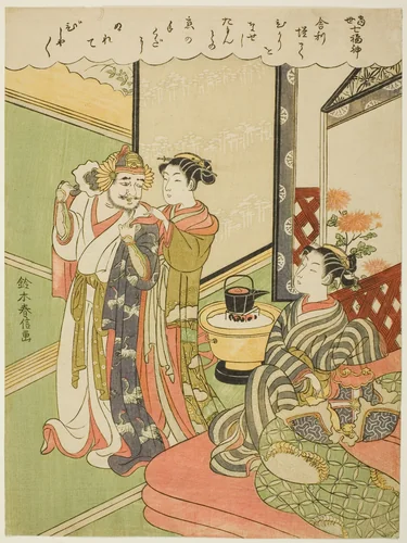 Tamonten, from the series "The Seven Gods of Good Luck in Modern Life (Tosei Shichi Fukujin)" by Suzuki Harunobu (鈴木春信), print, 1764-1770