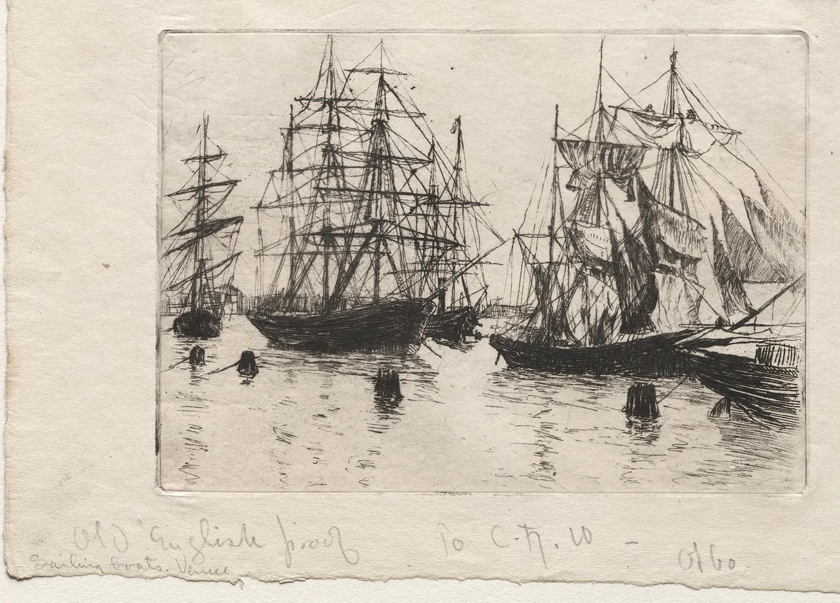 Sailing Boats, Venice by Otto H. Bacher, print, 1880