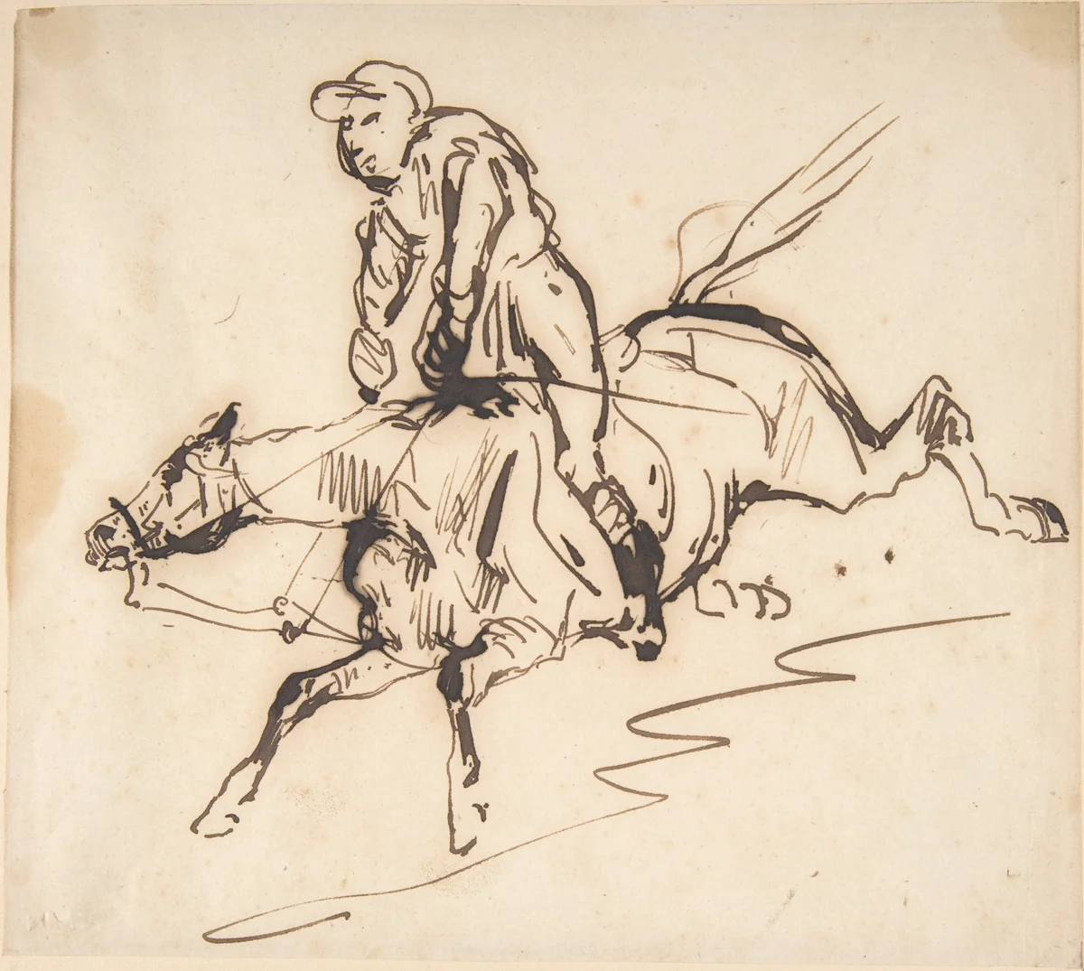 Jockey on a Horse by anonymous, drawing, 1820-1900