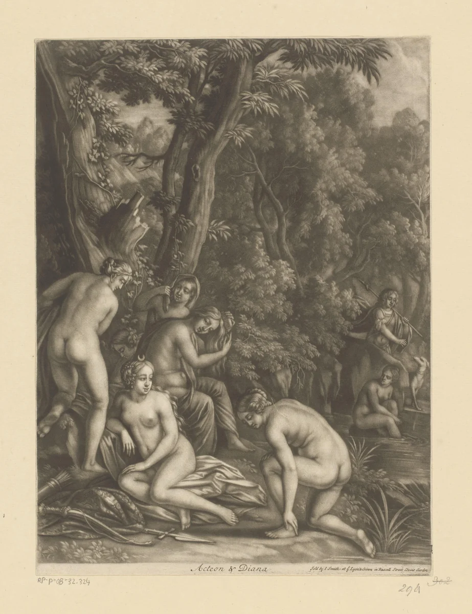 Actaeon en Diana by Bernard Lens, print, 1669-1743