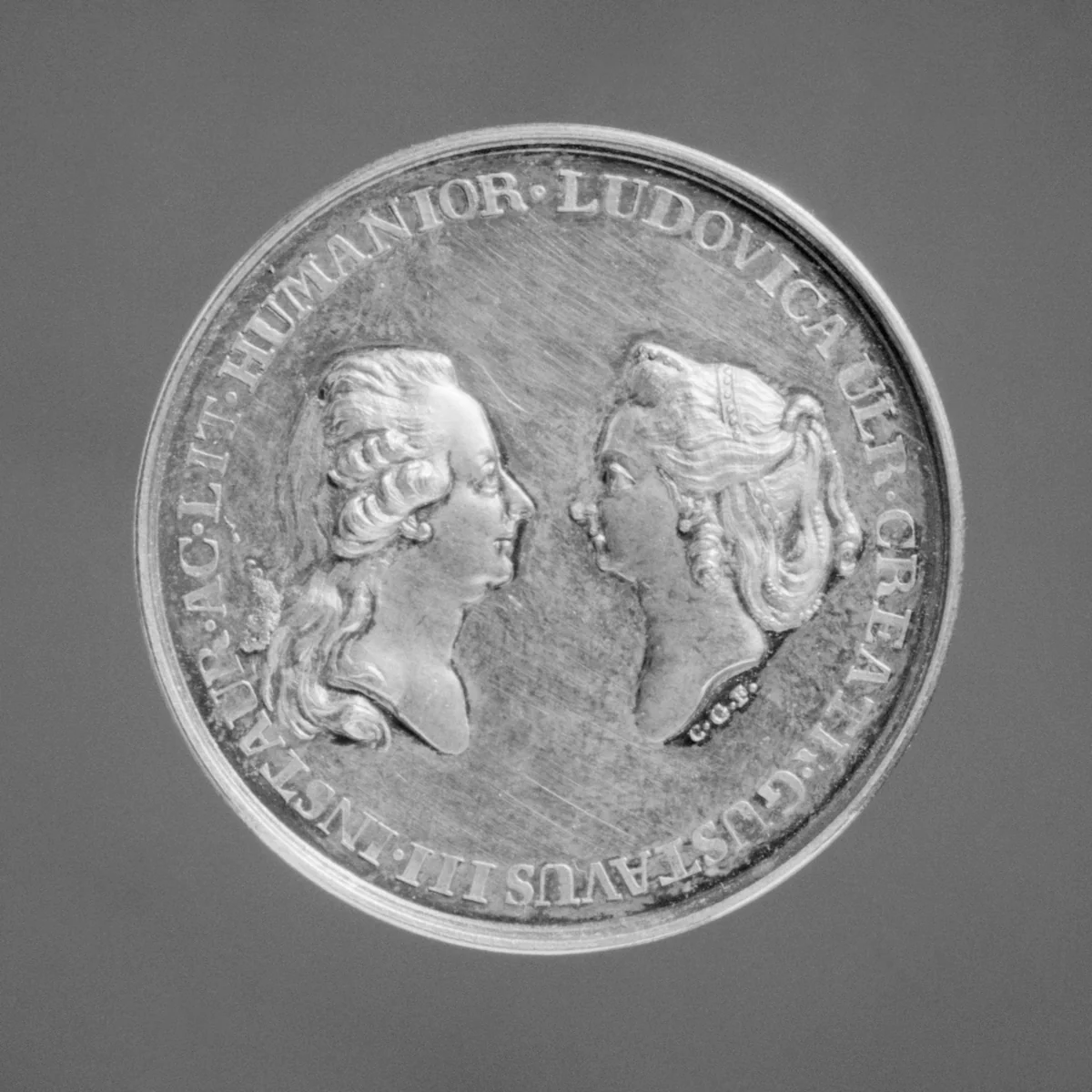 Gustavus III, King of Sweden (b. 1746, r. 1771–92) and Louise Ulrika, his mother (1720–1782), as founders of the Swedish Academy by Carl Gustaf Fehrman, metalwork, 1786