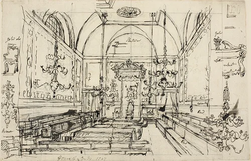 Study for the House of Lords by Augustus Charles Pugin, drawing, 1807