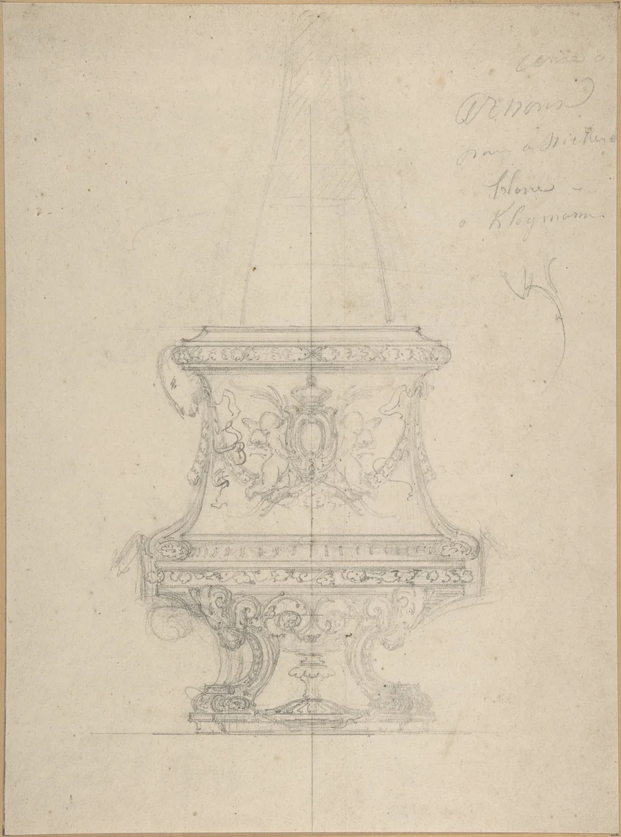 Design for a Vase with Rams' Heads in Renaissance Style by anonymous, drawing, 1800-1899