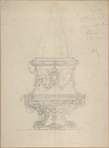 Design for a Vase with Rams' Heads in Renaissance Style by anonymous, drawing, 1800-1899