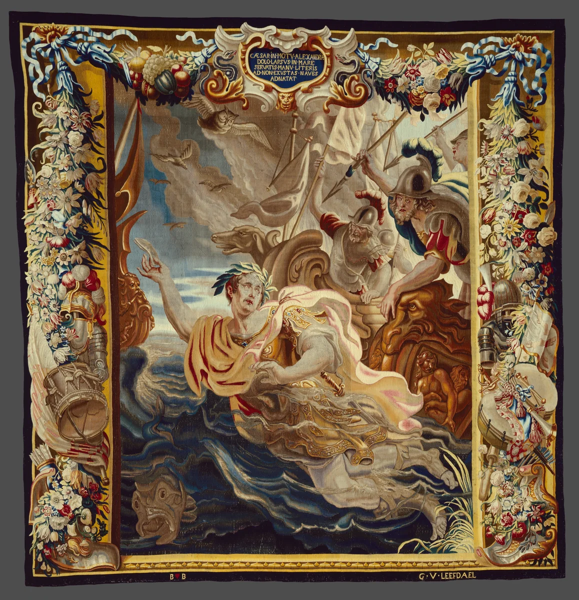 Caesar Throws Himself into the Sea from The Story of Caesar and Cleopatra by Justus van Egmont
Willem van Leefdael, textile, 1675-1685
