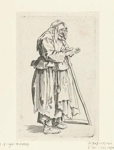 Bedelares die haar hand ophoudt by anonymous, print, 1622-1670