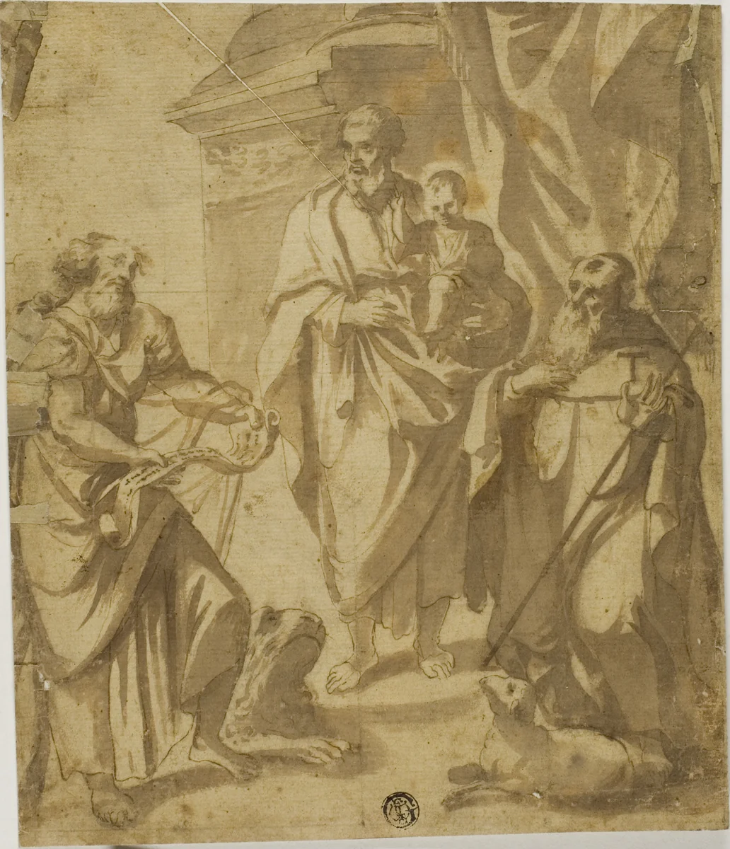 Saint Joseph and Christ Child, with Saints Mark and Anthony by Guido Reni, drawing, 1595-1699