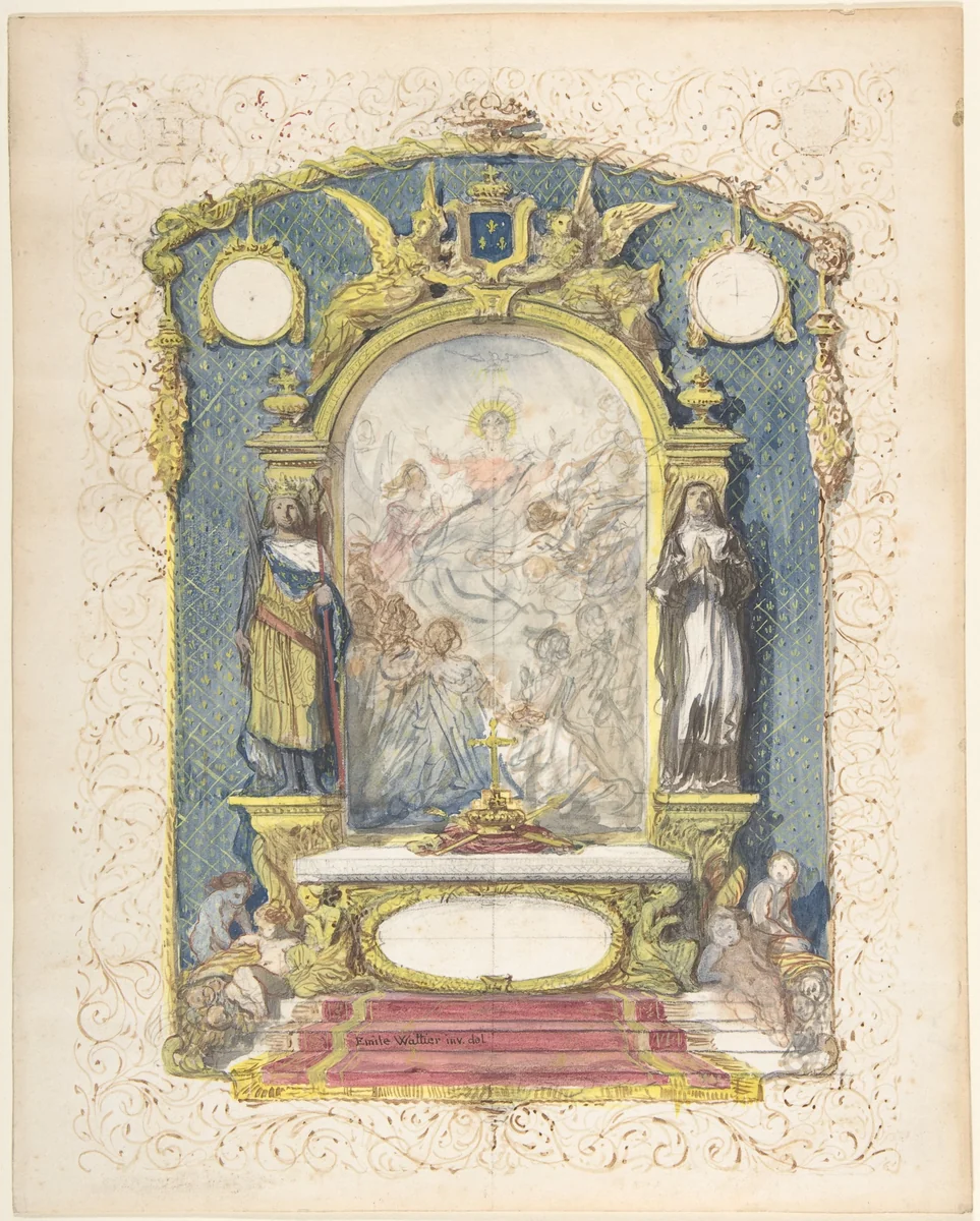 Altar Flanked by St. Louis and St. Theresa by Emile-Charles Wattier, drawing, 1815-1868