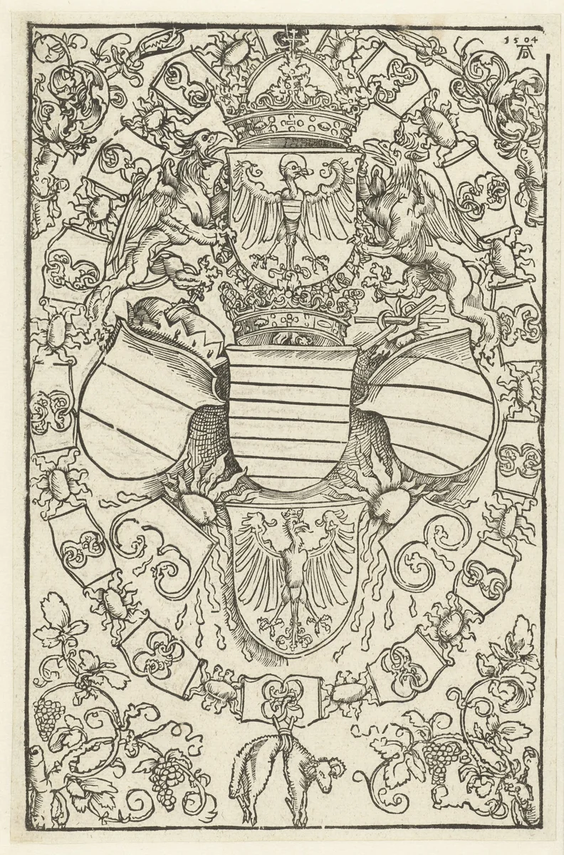 Wapen van rooms-koning Maximiliaan by Unknown, print, 1504