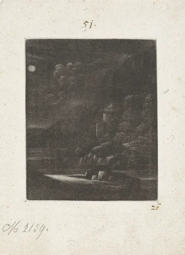 Landschap bij nacht met volle maan by Wallerant Vaillant, print, 1658-1677
