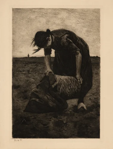 Woman with the Basket or Potato Harvester by Willem Arnold Witsen, print, 1886