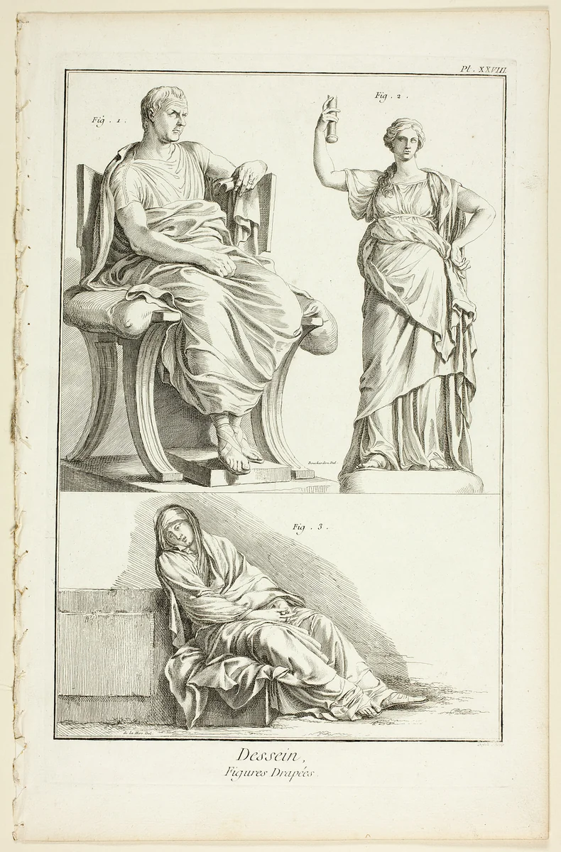 Design: Draped Figures, from Encyclopédie by A. J. Defehrt, print, 1762-1777