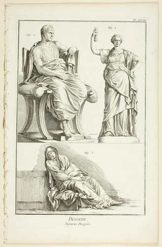 Design: Draped Figures, from Encyclopédie by A. J. Defehrt, print, 1762-1777