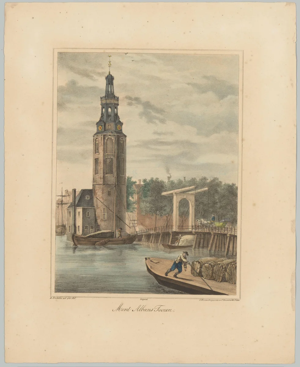 Gezicht op de Montelbaanstoren te Amsterdam by anonymous, print, 1828