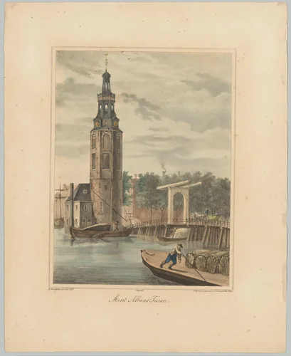 Gezicht op de Montelbaanstoren te Amsterdam by anonymous, print, 1828