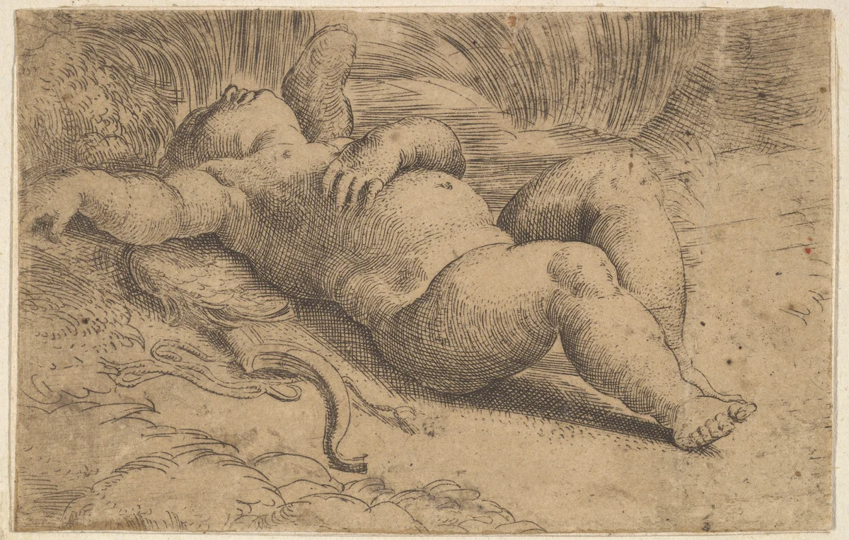 Cupid Sleeping by Parmigianino, print, 1515-1540