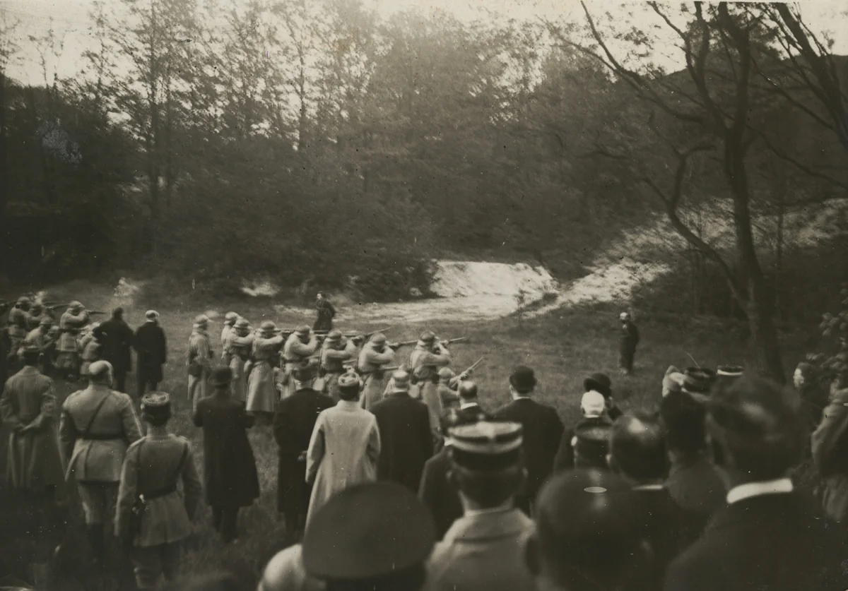 Firing Squad, Vincennes, France by Underwood and Underwood, photograph, 1920