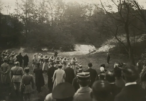 Firing Squad, Vincennes, France by Underwood and Underwood, photograph, 1920