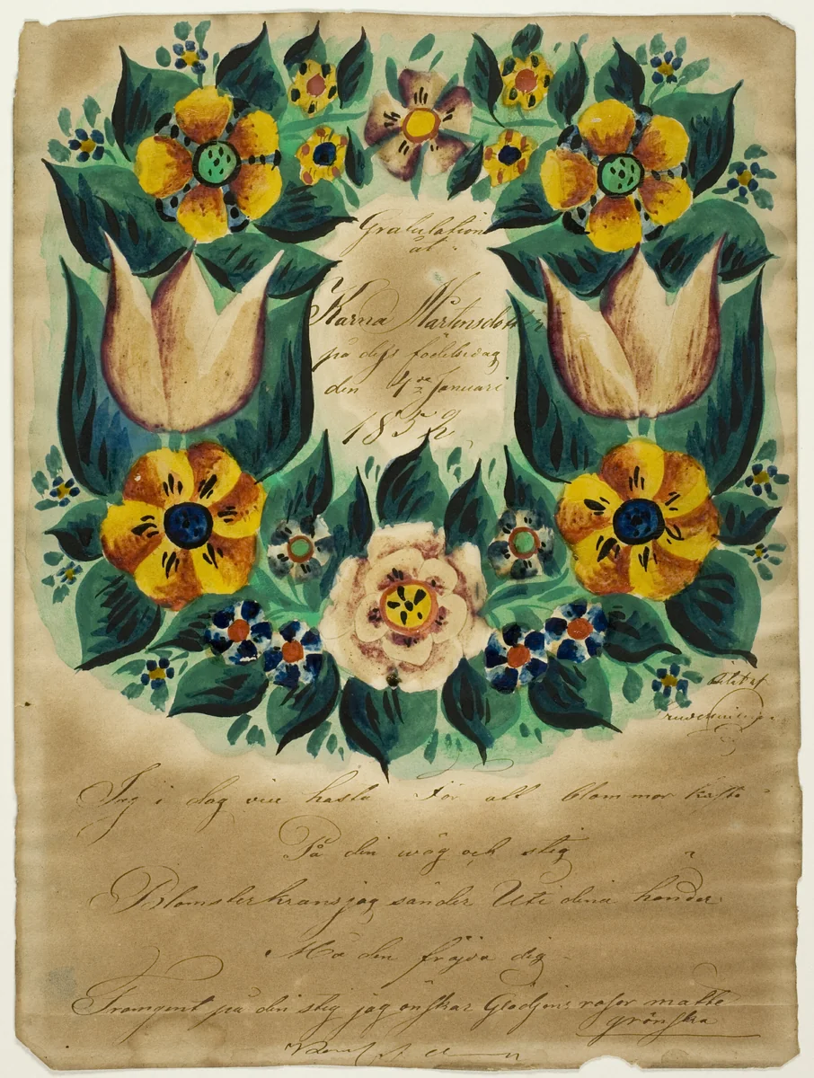 Letter of Congratulations to Karna Martensdottir by Unknown Artist, painting, 1852
