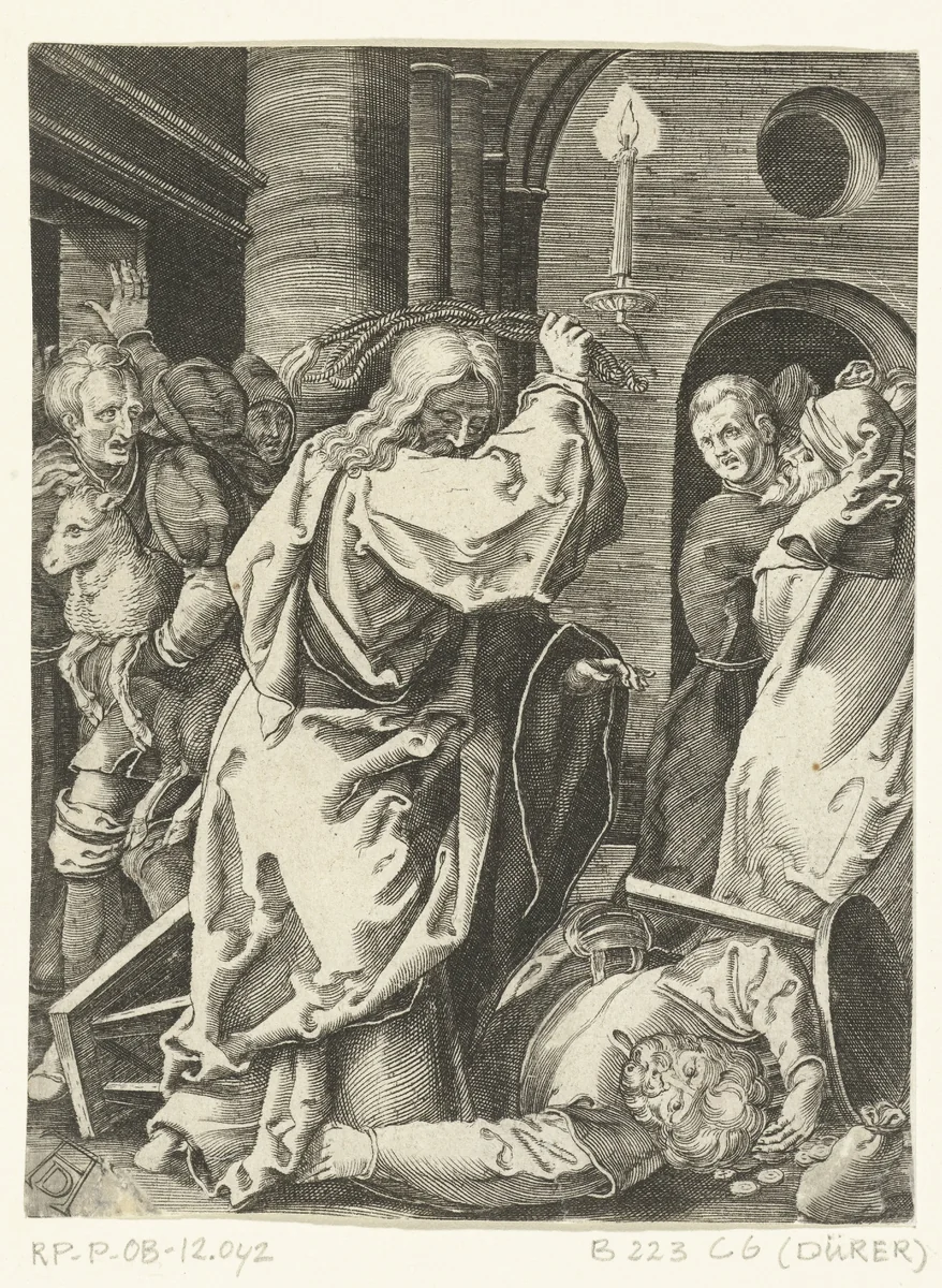 Verdrijving van geldwisselaars uit de tempel by anonymous, print, 1510-1699