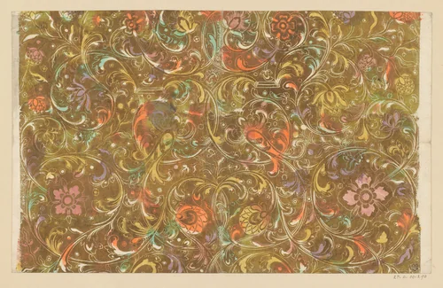 Blad met ranken uitlopend in een krul met bloemen en vruchten by anonymous, other, 1700-1800