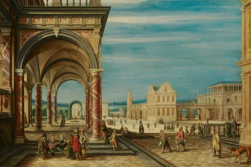 A Square with Imaginary Buildings by Hendrick van Steenwijck the Younger, painting, 1614