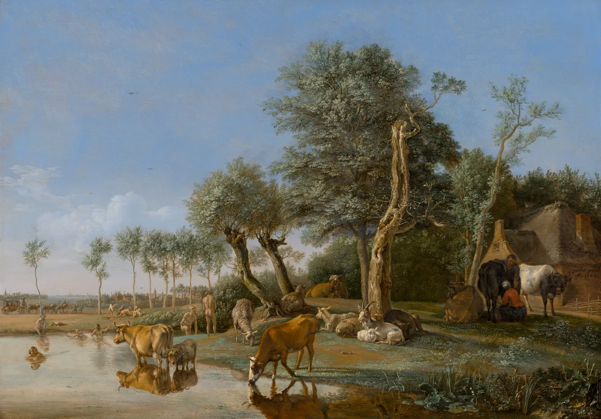 Cows Reflected in the Water by Paulus Potter, painting, 1648