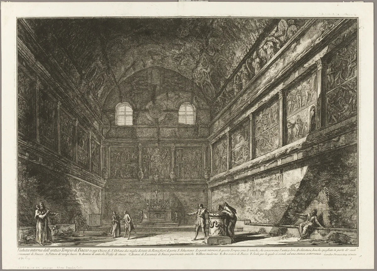 Interior view of the ancient Temple of Bacchus, now the church of S. Urbano, two miles from Rome, from Views of Rome by Giovanni Battista Piranesi, print, 1767