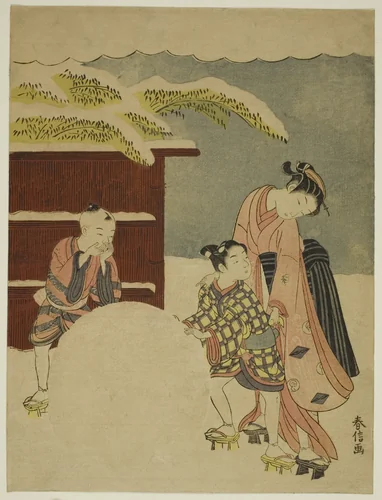 Making a Giant Snowball by Suzuki Harunobu (鈴木春信), print, 1762-1770