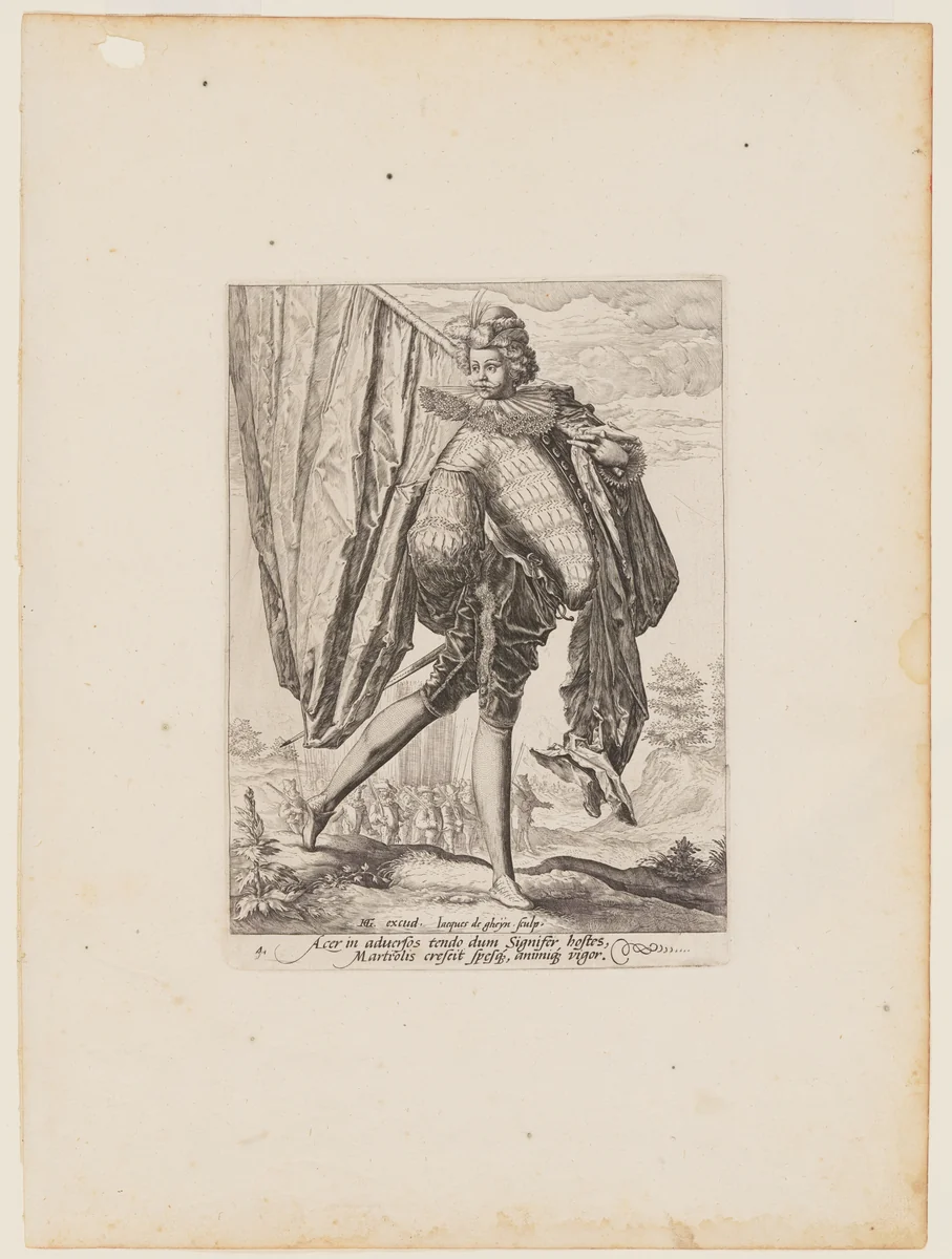 Standard Bearer, from Officers and Soldiers of the Bodyguard of Emperor Rudolph II by Jacques de Gheyn II, print, 1587