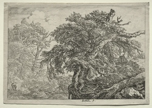 Two Peasants and their Dog by Jacob van Ruisdael, print, 1645-1655