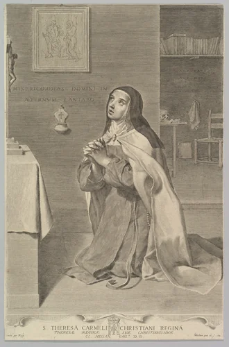 St. Theresa Kneeling in Prayer by Claude Mellan, print, 1661