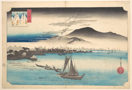 Returning Geese at Katada by Utagawa Hiroshige (歌川広重), print, 1822-1842