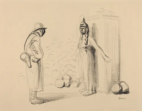 Hiding the "louis" by Jean-Louis Forain, drawing, 1914-1919
