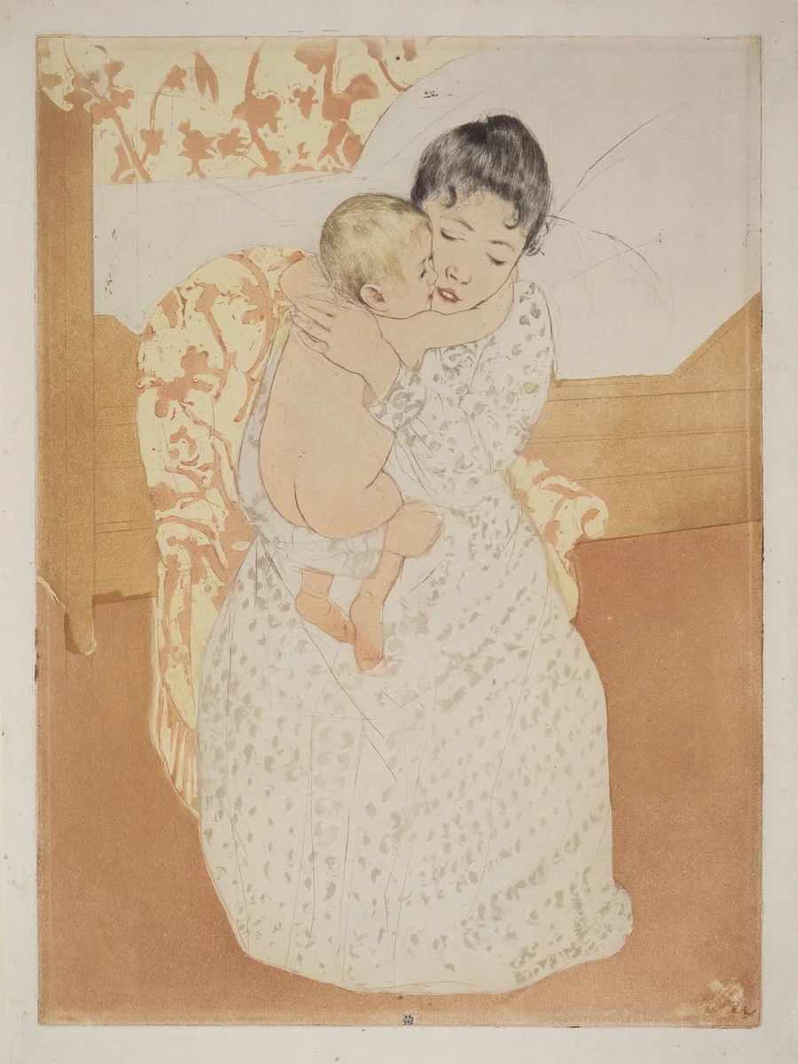 Maternal Caress by Mary Cassatt, print, 1890-1891