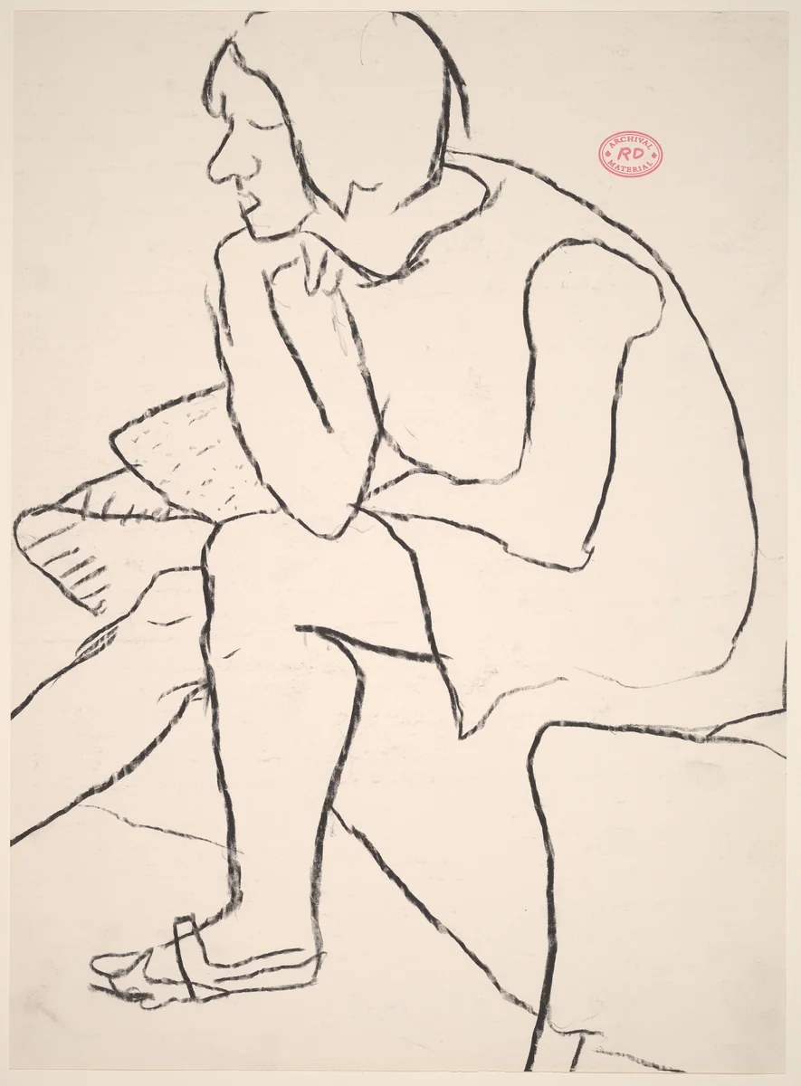Untitled [female model seated at the edge of a bed] by Richard Diebenkorn, drawing, 1955-1967