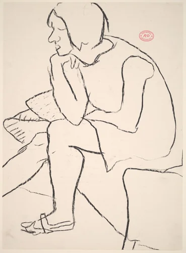 Untitled [female model seated at the edge of a bed] by Richard Diebenkorn, drawing, 1955-1967