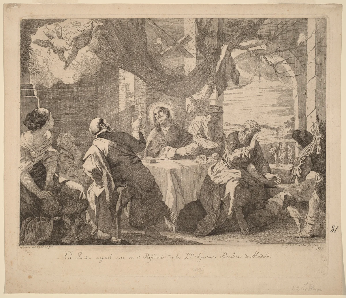 The Supper at Emmaus by José del Castillo; Mateo Cerezo the younger, print, 1778